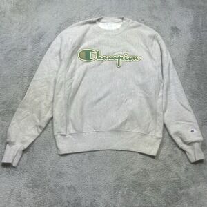 Champion Reverse Weave Sweater Mens M Gray Spell Out Sweatshirt Crewneck Y2K